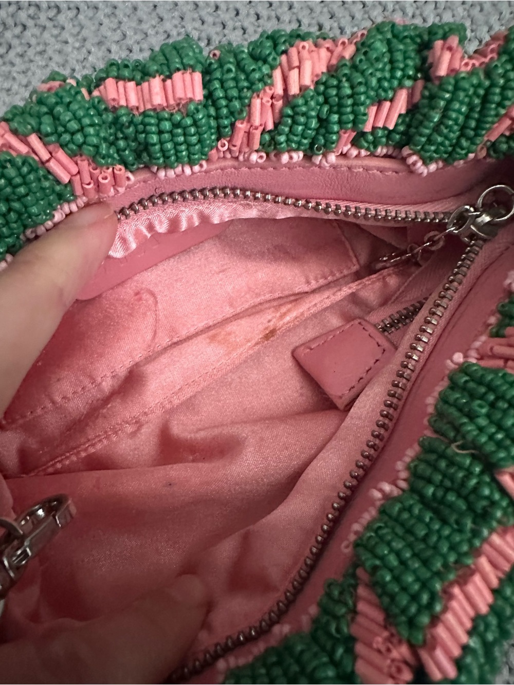 Staud Beaded Bean Emerald Quartz Acid Swirl Clutch Mini Bag - Picture 7 of 15